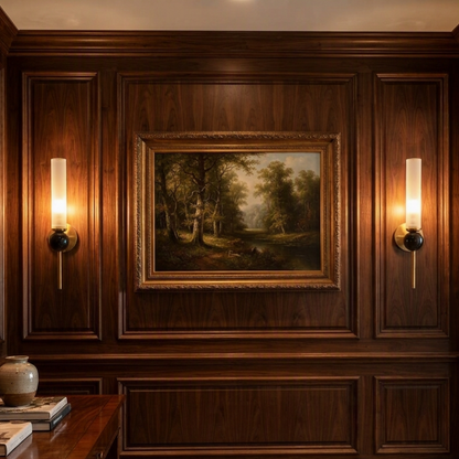 Sustainable natural copper and acrylic hanging wall lamp crafted non-toxic for a healthy, welcoming entryway.