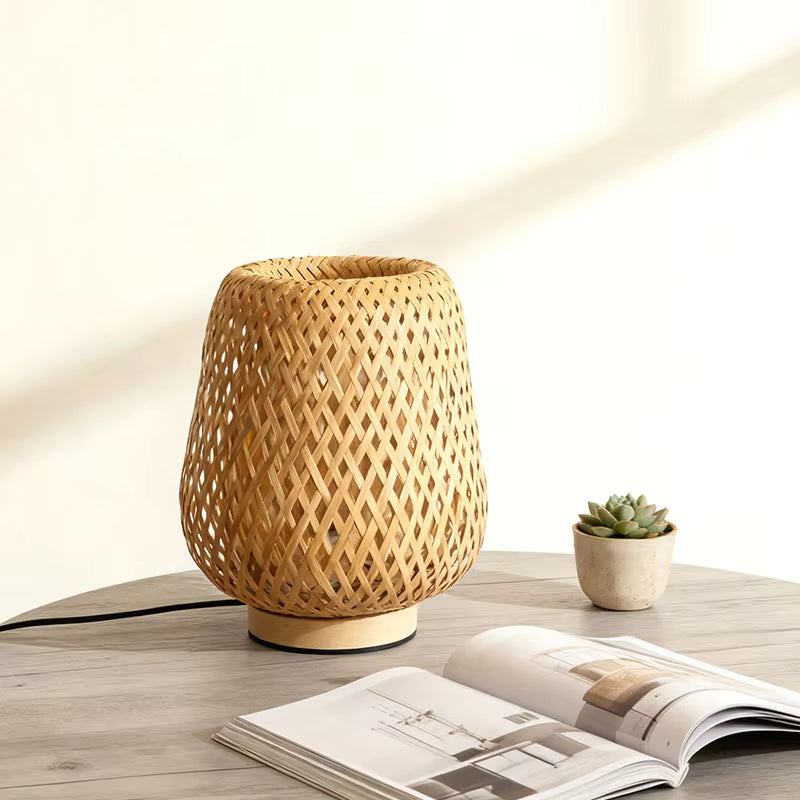 Home Office Bamboo Woven Desk Light adding Organic Elegance to Workspaces