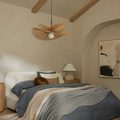 Japandi design natural jute pendant light for modern bedrooms
