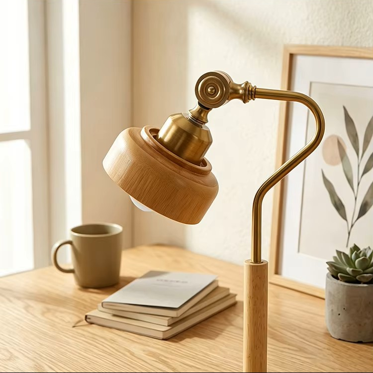 Japandi style wooden desk lamp delivering balanced, serene, and toxin-free illumination for minimalist home offices.