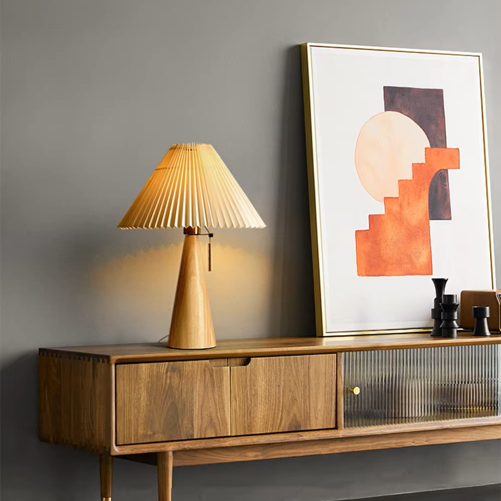 Living Room Credenza Wood and Pleated Accent Light for Sophisticated Styling