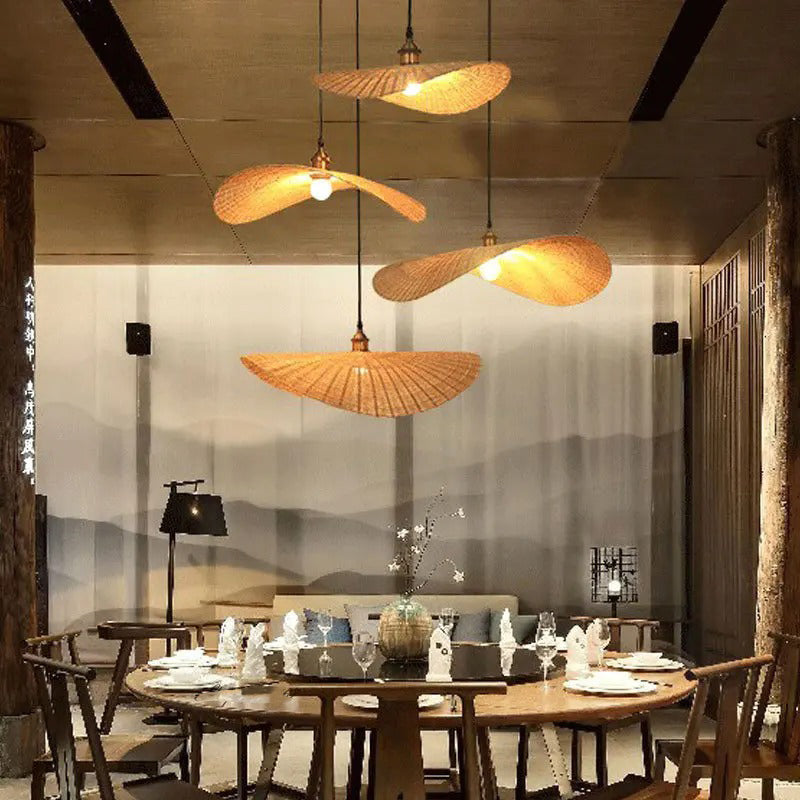 Wabi-Sabi Rattan Pendant Light | Curved Woven Chandelier