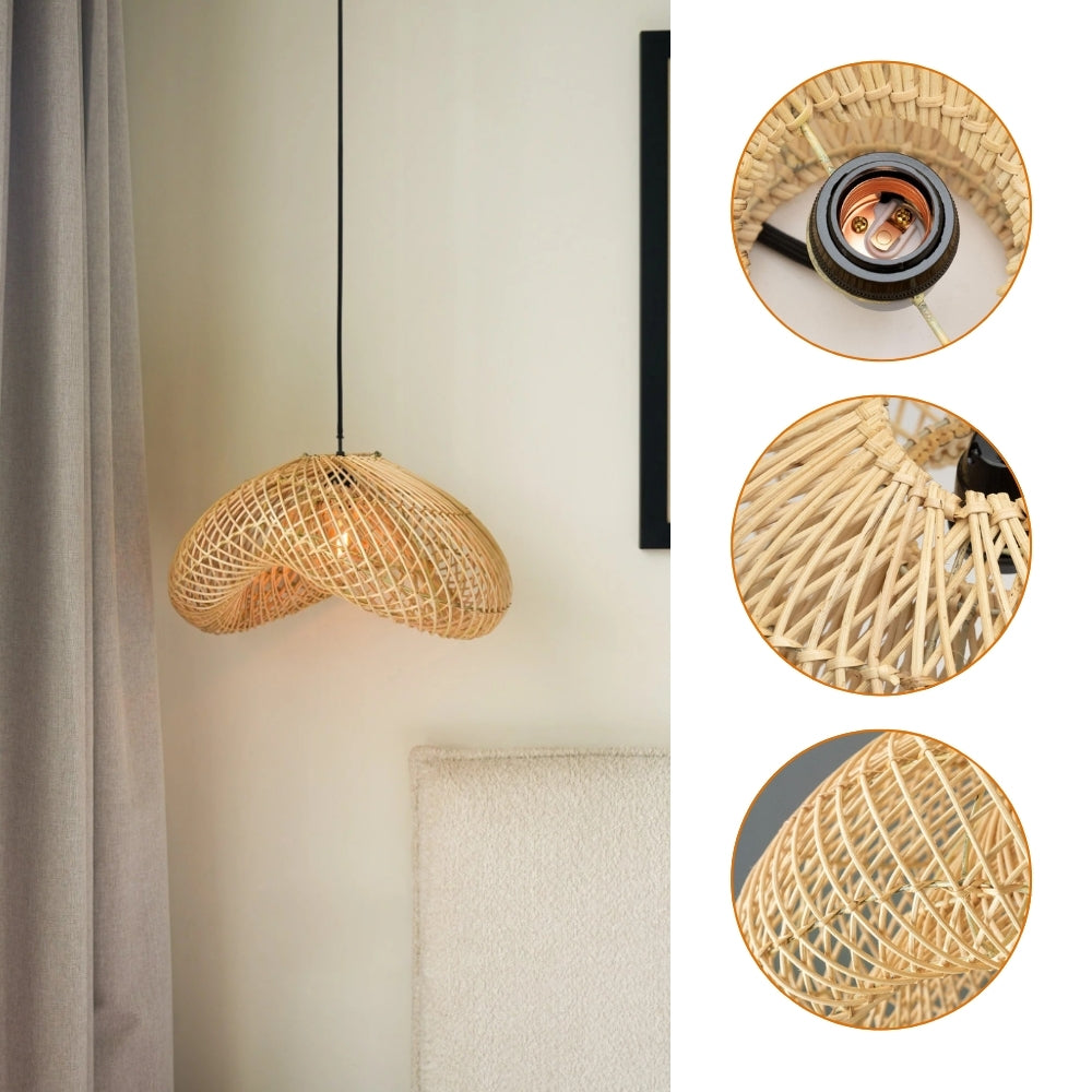 Minimalist rattan dome lamp with a sleek black canopy mount