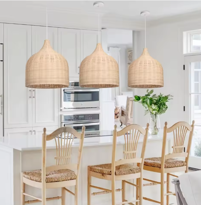 Modern farmhouse rattan pendant light that blends texture and functionality