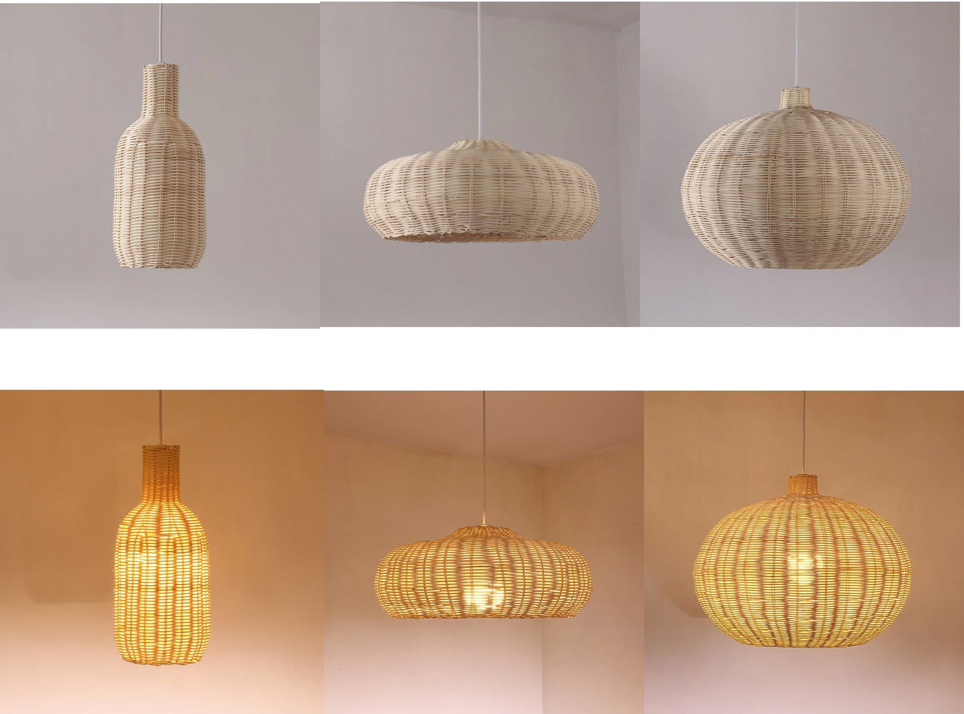 Modern interior design featuring a trio of woven rattan pendant lights for cozy lighting