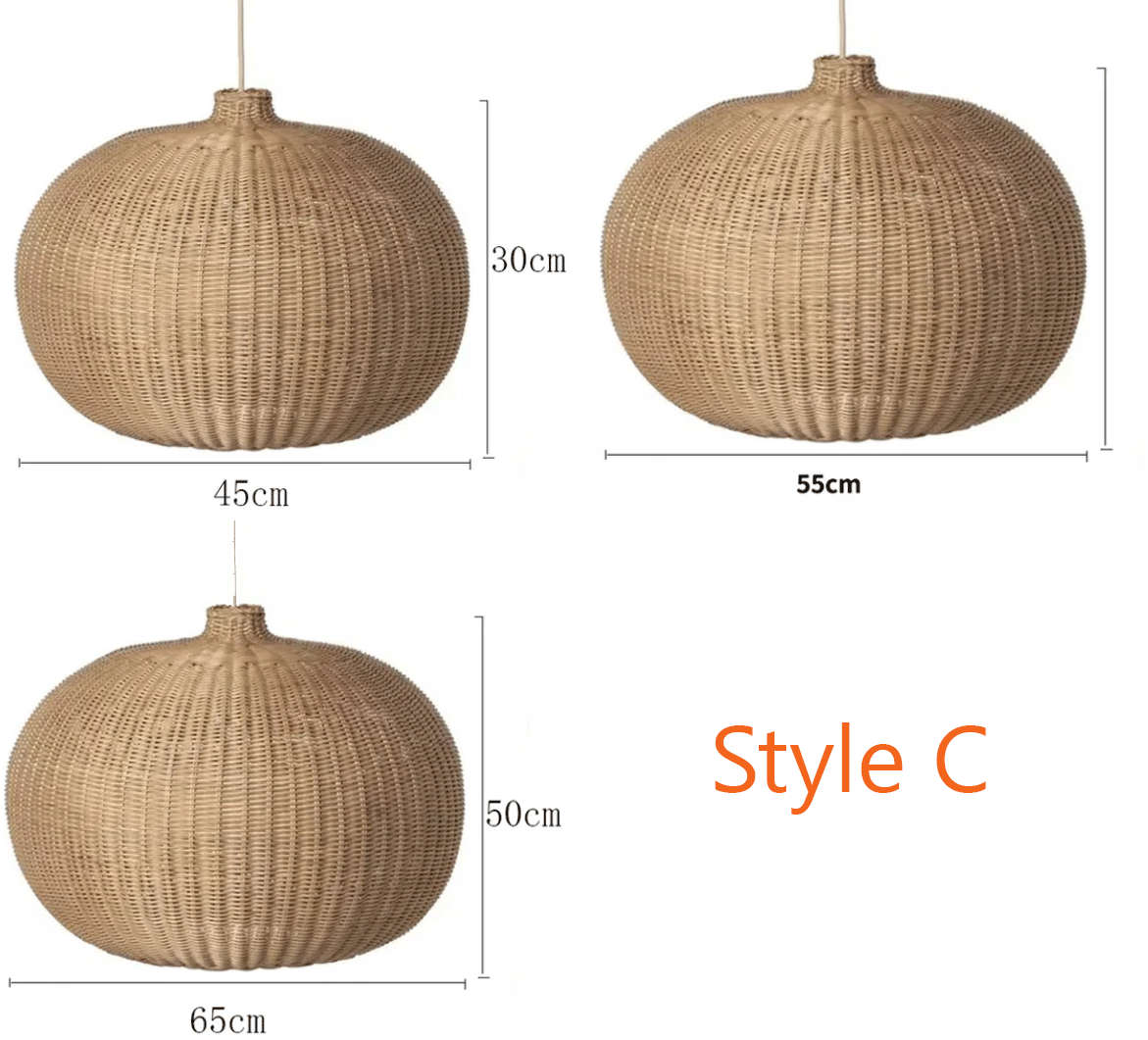 Modern rattan pendant light set hanging over a dining area, adding texture to interior design
