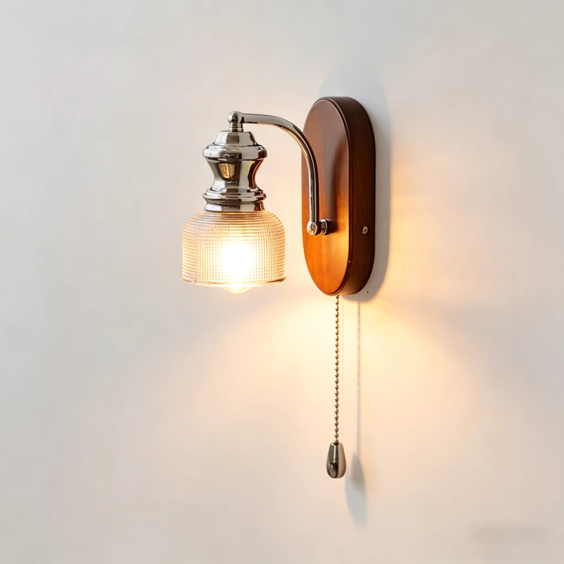 Eco-conscious health-oriented natural wood and glass fixture illuminating a modern architectural staircase.