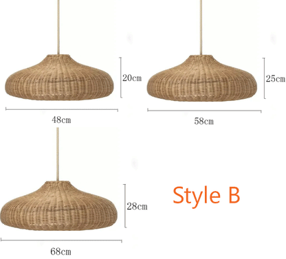 Natural woven rattan ceiling lamp providing warm, bohemian-inspired ambient lighting.
