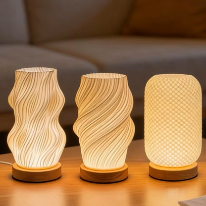 Tri-Color LED Textured Table Lamp | Wood & ABS Minimalist Desk Light