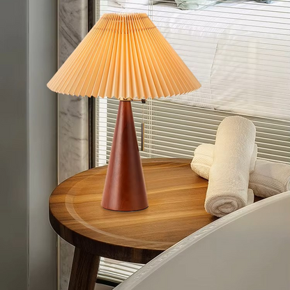 Quiet Luxury Wooden Cone and Pleated Table Lamp designed for Refined and Cozy Homes