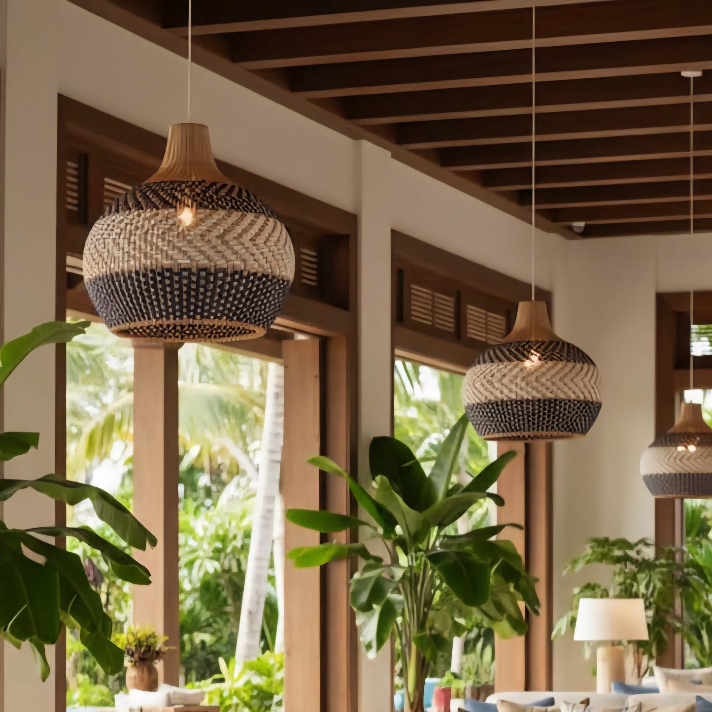 Two-Tone Rattan Pumpkin Pendant Light | Japandi Kitchen Island Lamp