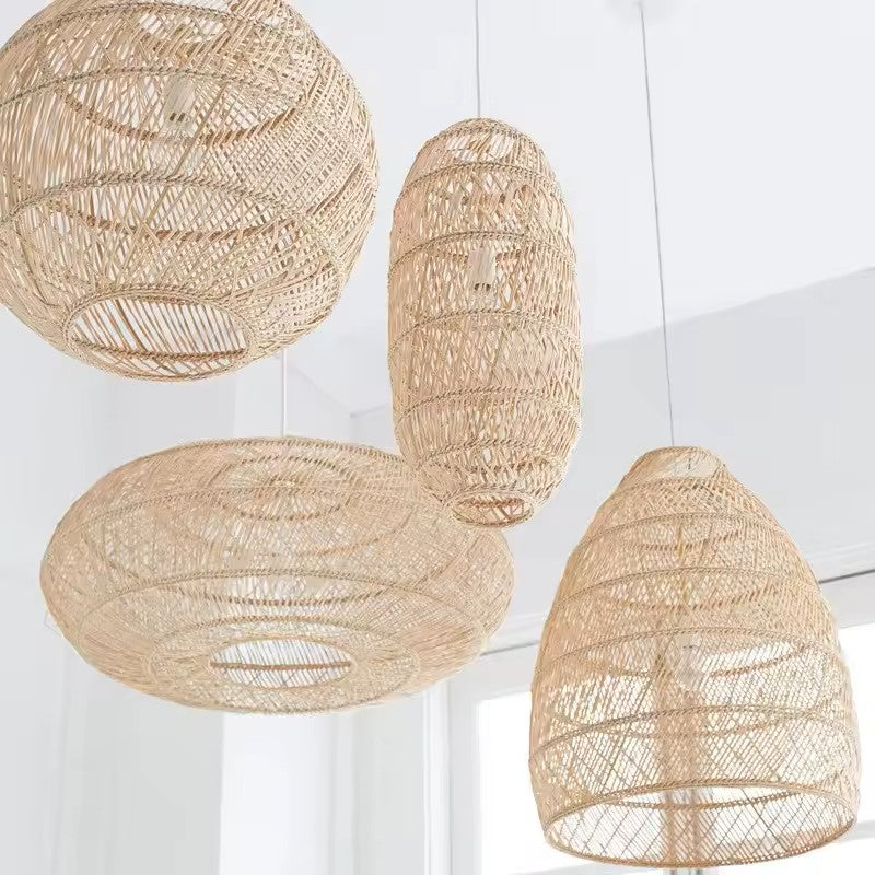 Rustic bohemian hanging pendant light with an intricate woven pattern