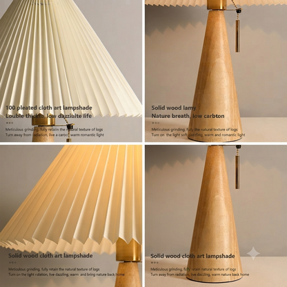 Rustic Charm Wood and Pleated Shade Table Light with Artisanal Appeal