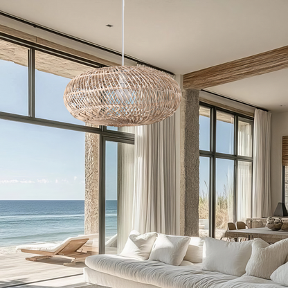 Scandinavian-style rattan lighting decor perfect for a cozy, clean aesthetic