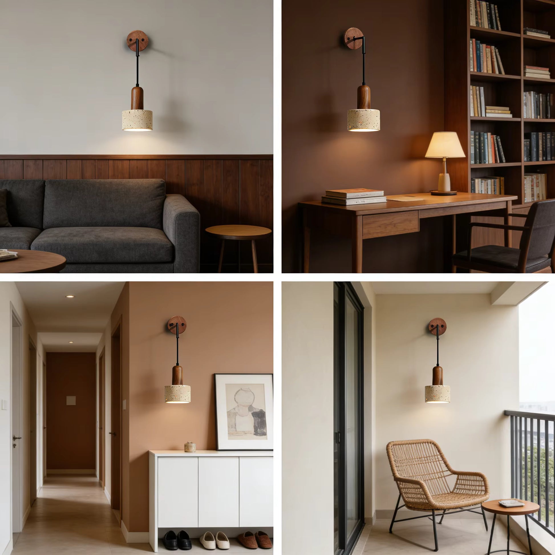 Task lighting wood and stone wall sconce serving functional illumination needs while maintaining natural decor style.