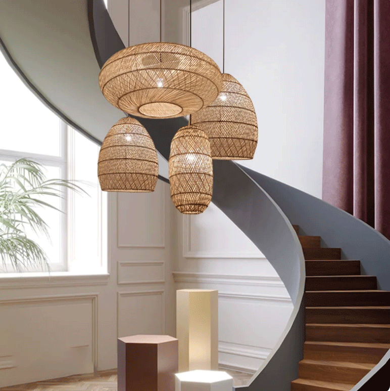 A textured rattan dome pendant lamp showcasing beautiful craftsmanship.