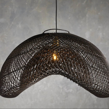 Wicker dome pendant light providing warm and ambient interior lighting