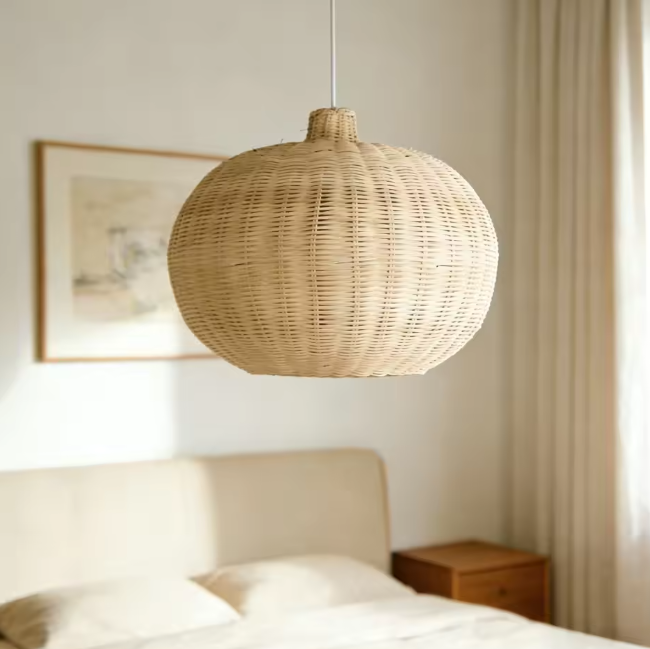 Artistic wicker hanging lamps perfectly matched with minimalist home decor
