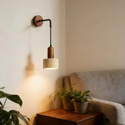 Handcrafted Natural Stone & Wood Wall Sconce | Adjustable Industrial Wall Light