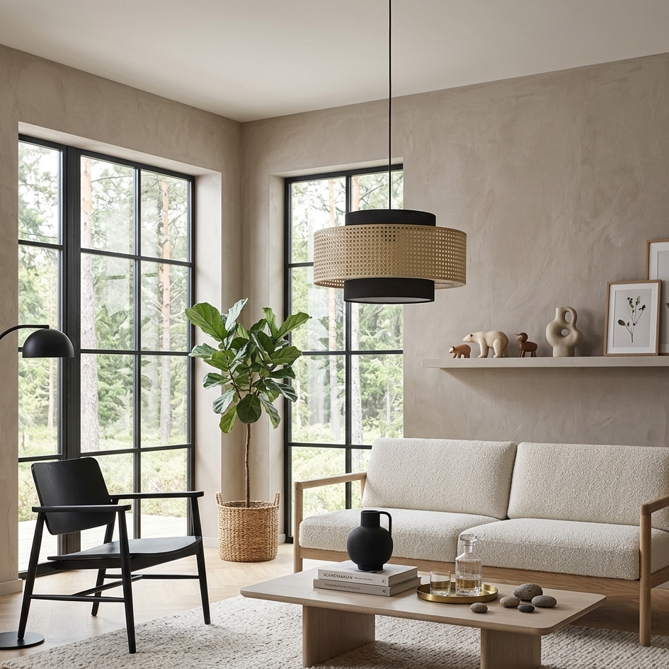 Decorative woven ceiling lamp suitable for living room spaces